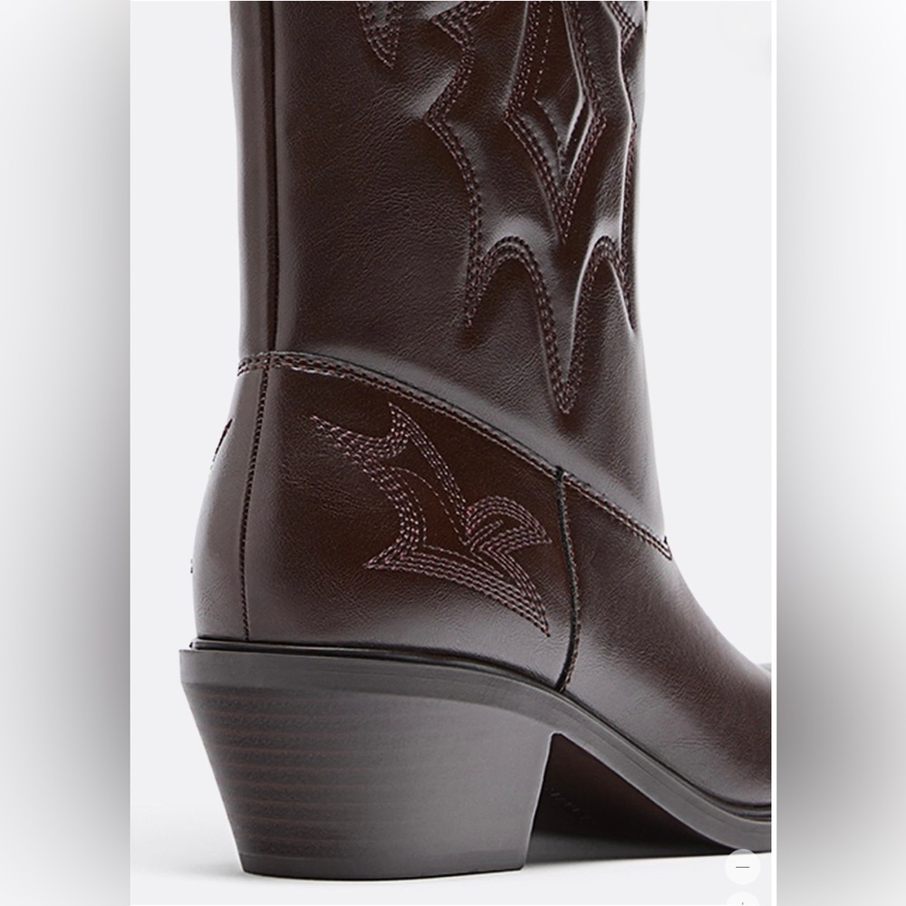 stradivarius Women's Dark Burgandy Brown Western Embroidered Boots Size 7.5 - Picture 4 of 16